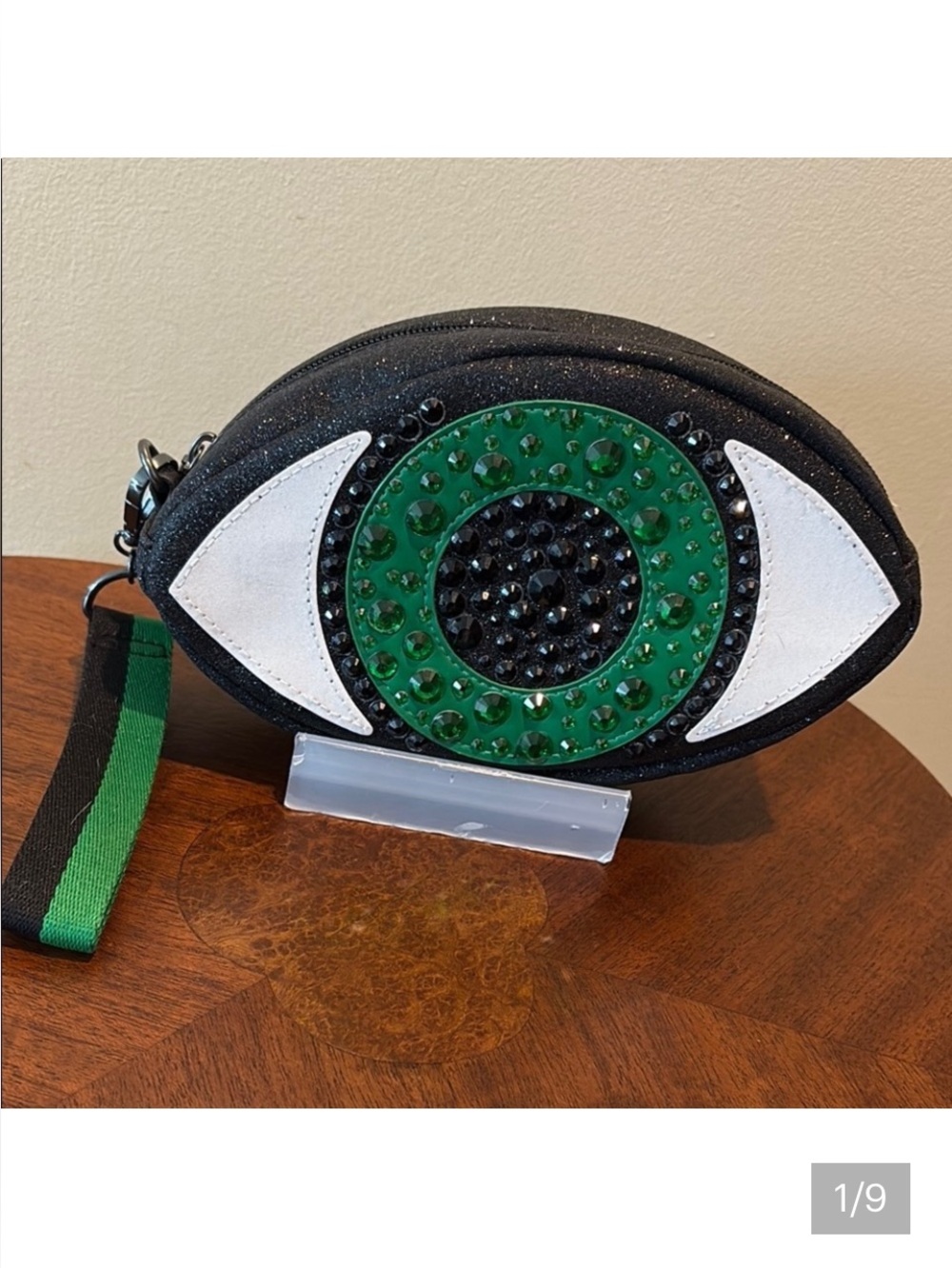conversation piece EYE wristlet  cosmetic bag  makeup bag Glitter black/GN